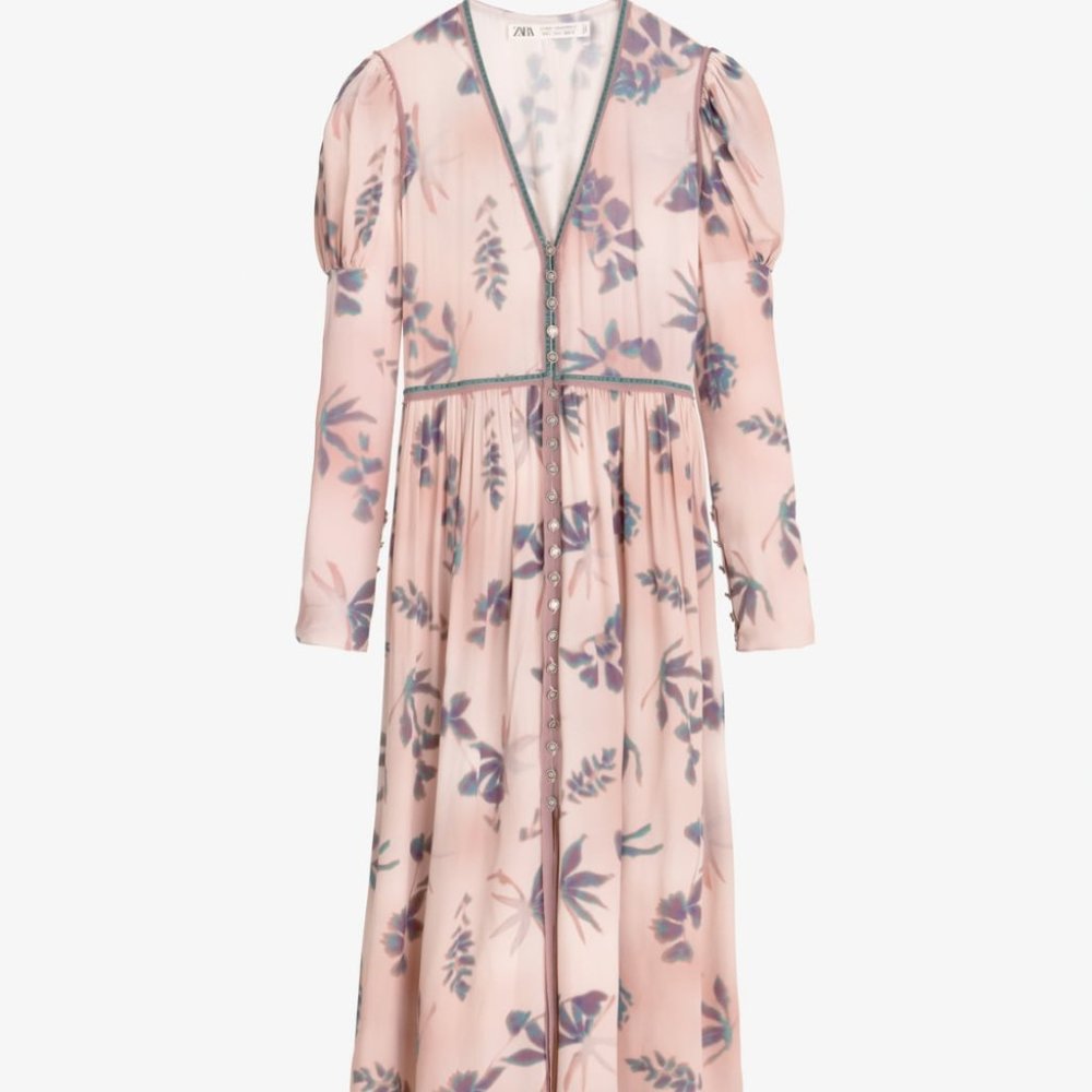 ZARA LIMITED EDITION PRINTED DRESS PINK FLORAL SIZE SMALL NWT